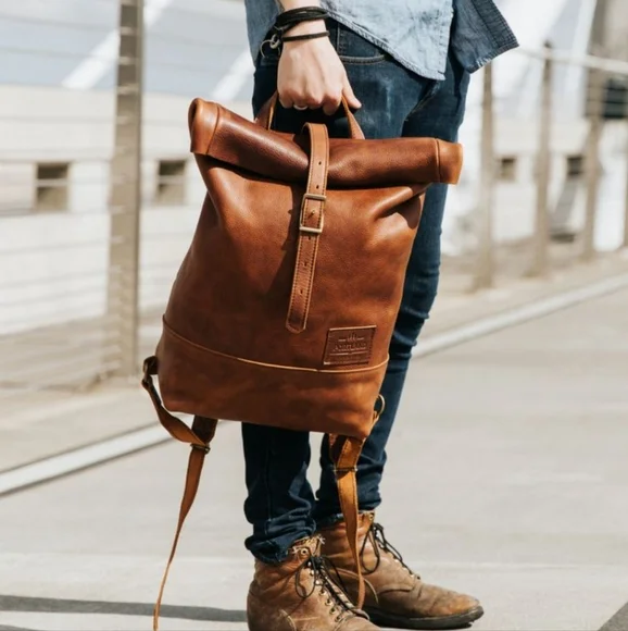 Portland Leather Brown Backpack - Picture 3 of 10